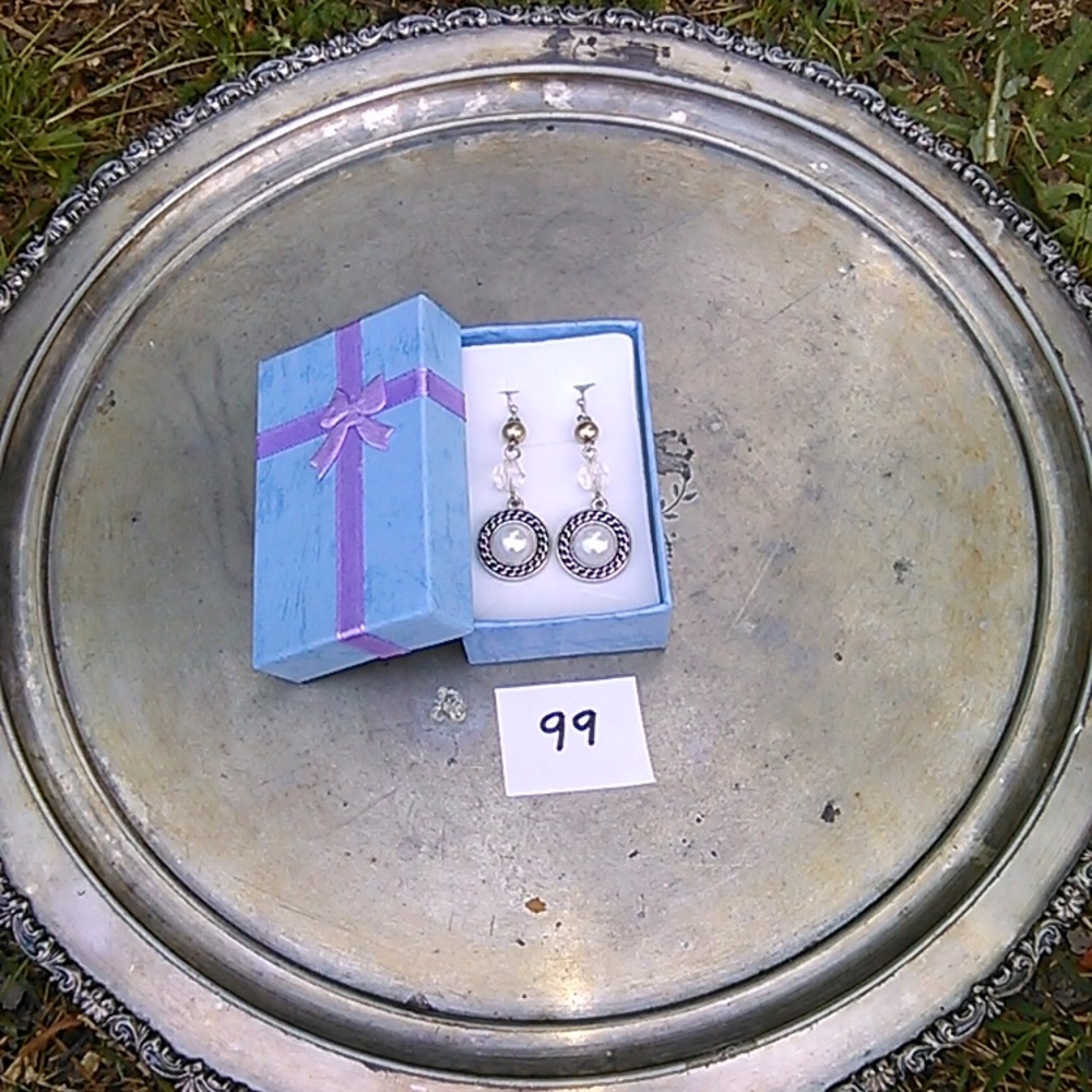 silver black and white earrings